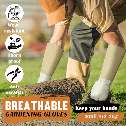 HANDLANDY Pruning Gloves Long for Men & Women, Pigskin Leather Rose Gardening Gloves- Breathable & Durability Gauntlet Glove Medium - color: Beige, size: Medium (Pack of 1)