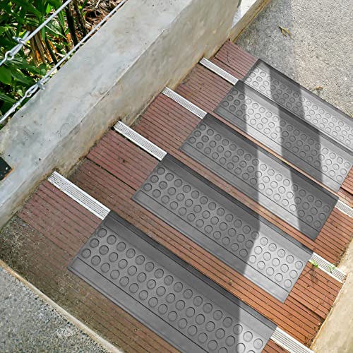 Ottomanson Outdoor Rubber Stair Treads – Coin Heavy-Duty Non-Slip Stair Mats – Best Grip on Concrete, Brick & Textured Step – Fastening Recommended for Wooden & RV Steps, Pack of 5 - color: Black Coin