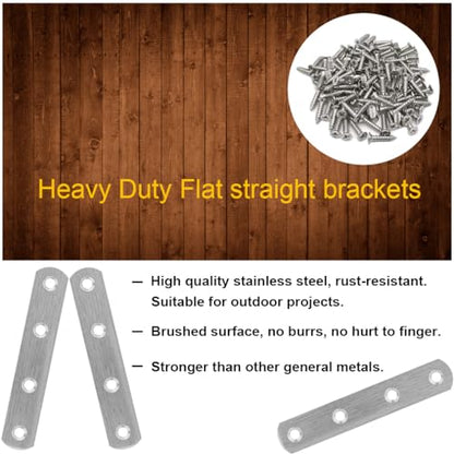 8 Pack Flat Straight Brace Brackets 4 Inch Stainless Steel Mending Plates Repair Fixing Brackets Heavy Duty Straight Repair Joining Plates with Screws - size: 8 PCS-4 inch