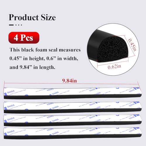 326A0008 Service Kit, 4 pcs 9.84 inch D Shape EPDM Foam Rubber Seal w/Tape, Fits Hard Tri-fold Truck Bed Tonneau Cover/Bulkhead Seal w/Self-Adhesive Rubber for Boat/Auto/RV/Marine/Garage Doors/Window - style: 4 Pcs 9.84Inch