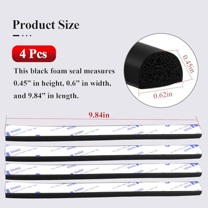 326A0008 Service Kit, 4 pcs 9.84 inch D Shape EPDM Foam Rubber Seal w/Tape, Fits Hard Tri-fold Truck Bed Tonneau Cover/Bulkhead Seal w/Self-Adhesive Rubber for Boat/Auto/RV/Marine/Garage Doors/Window - style: 4 Pcs 9.84Inch