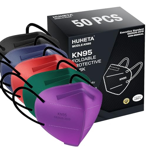 HUHETA 50 Packs KN95 Face Mask 5-Ply Breathable & Comfortable Filter Safety Mask (50PCS-MTC II Color) - color: 50pcs-mtc Ii Color