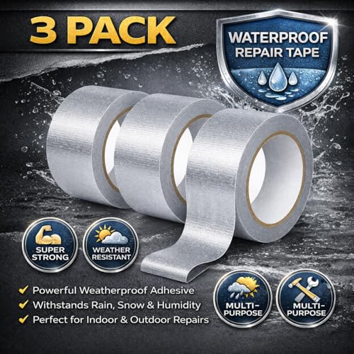 Silver Duct Tape Heavy Duty, 3 Pack 90 Yd Total, Waterproof Strong Adhesive Tape, 8.26 Mil Thick, Multi Purpose for Repairs, Sealing & Outdoor Use