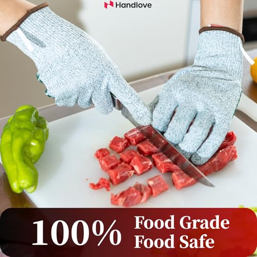 HandLove Cut Resistant Gloves, 100% Food Contact Safe, CE Level 5 Premium Protective Cutting Gloves - color: Green, size: Small