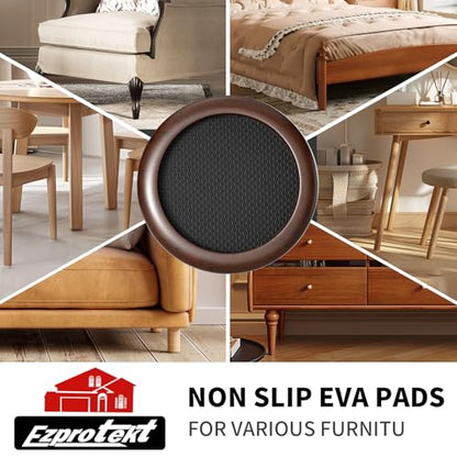 Ezprotekt 2 inch Non Slip Wood Furniture Pads for Hardwood Floors, 4 Pcs Round Anti Slip Furniture Coaster Cups Floor Protectors with Anti-Slide EVA for Chair Sofa Table Bed Couch (Dark Brown) - size: 2 inch