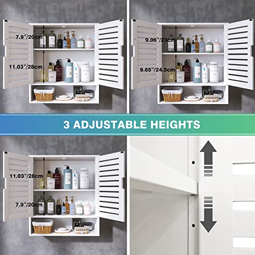 SMIBUY Bathroom Cabinet Wall Mounted, Bamboo Over-The-Toilet Storage Organizer, Space Saver Medicine Cabinet with 2 Door and Adjustable Shelves (White) - color: White