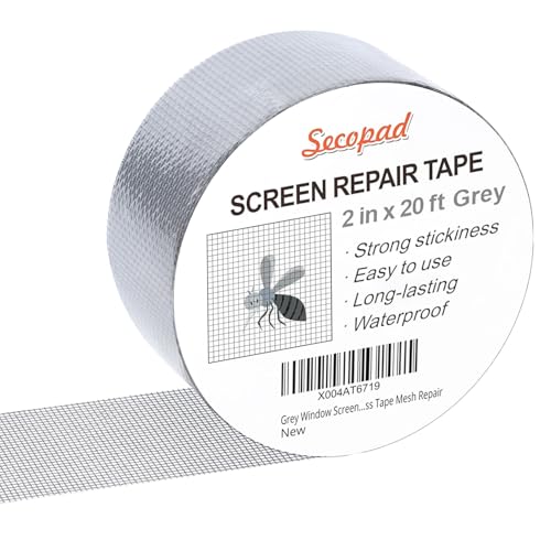 Secopad Grey Window Screen Repair Tape, 2IN X 20FT Screen Repair Kit for Windows or Doors, Strong Adhesive Fiberglass Mesh Patch Tape - color: Grey, size: 2IN X 20FT