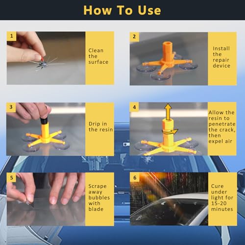 LOCBONDSO Windshield Repair Kit, Upgraded Fast-Curing Resin & Pressure Syringe, Quick Fix Auto Glass Repair for Chips, Cracks, Star & Bulls-Eye Damage, Long-Lasting Car Windshield Repair