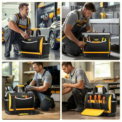 WINHUNT Tool Bag, Hard Bottom Professional Tool Tote, Multi-Pocket Storage with Shoulder Strap, Black and Yellow (Yellow & Black, 16 inch)