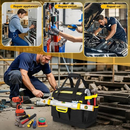 15-Inch Tool Organizer Bag with Hard Base, Heavy Duty Tool Box for Men, Tactical Electrical Work Bag for Electrician, Craftsman, Black