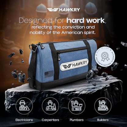 HAWKRY Heavy Duty Canvas Tool Bag – Waterproof Canvas Zipper Pouch, Garden Tool Bag, Construction Bags Heavy Duty, Small Zipper Pouch, Motorcycle Tool, Multipurpose Fishing Bag - color: White Blue
