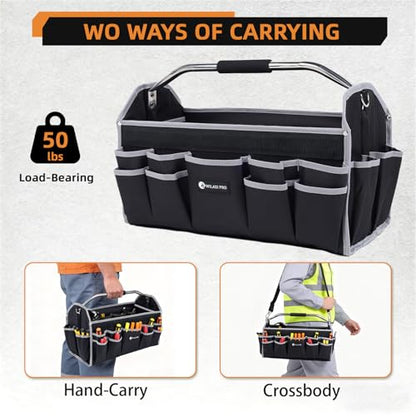 20in Tool Bags For Men Heavy Duty, 22 PCS Pockets Tool Bag Organizer Foldable Open Top Tool Bag With Handle, Wide Mouth Electrician Tool Tote, Grey - size: 20INCH