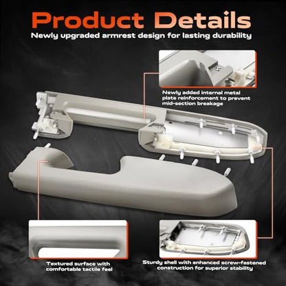 22818471 Front Right Passenger Side Armrest Repair Kit Compatible with 2010-2014 Chevy Silverado and GMC Sierra 1500 2500HD 3500HD, Designed for Door Panel with Release Handle Below Armrest, Gray - color: 22818471 Gray Passenger Side Armrest