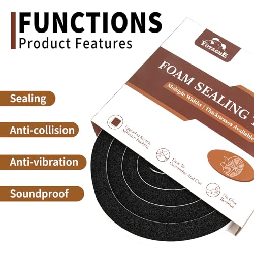 Yotache Air Conditioner Window Seal Kit - 1"x1" High Resilience Weather Stripping Foam Tape for AC Windows & Door Insulation, Noise Reducing, Air Leak Proof, 13Ft Long (6.5Ft x 2 Rolls, Black) - size: (1"×1") 13FT