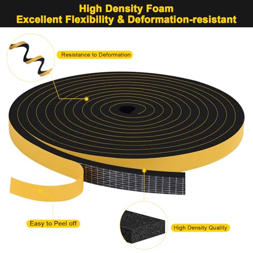 Foam Tape Weather Stripping, 1/2 in x 1/2 in x 6.5Ft Black Self Adhesive Weather Strips, Tool-Free for Tiny Local Medium Gap Sealing - color: Black, size: 1/2 In x 1/2 In x 6.5Ft