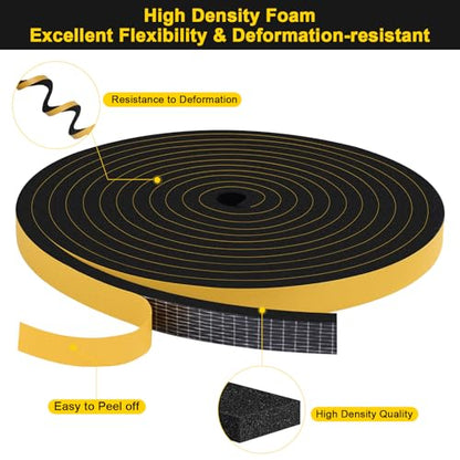 Foam Tape Weather Stripping, 1/2 in x 1/2 in x 6.5Ft Black Self Adhesive Weather Strips, Tool-Free for Tiny Local Medium Gap Sealing - color: Black, size: 1/2 In x 1/2 In x 6.5Ft
