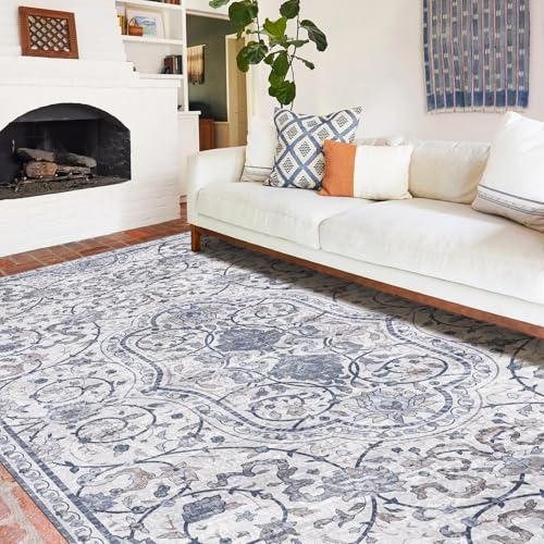 Area Mat for Living Room, 5'x8' Waterproof Vintage Print Floor Mat for Bedroom Kitchen, Stain Resistant Non-Slip Rug for Under Dining Table, Soft Floor Play Pad for Baby Spills, Pet Accidents - color: Floral, size: 5' x 8' (Rectangular)