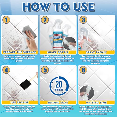 Grout Sealer, Waterproof Grout Sealer for Shower Tile, Clear Grout and Tile Sealer Spray, Long Lasting Shower Sealant for Floor, Bathroom, Stone, Marble, Indoor and Outdoor (200ml)
