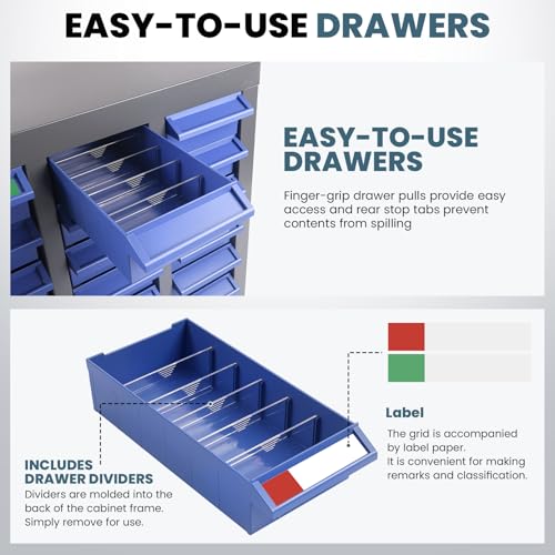 40 Drawer Nut and Bolt Organizer Cabinet, Small Parts Storage Cabinet Bolt Bin with Dividers & Labels, 21"X 9"X 25" Steel Frame Tool Organizer Parts Cabinet for Garage Hardware & Screw Storage - size: 40-Drawer