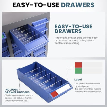 40 Drawer Nut and Bolt Organizer Cabinet, Small Parts Storage Cabinet Bolt Bin with Dividers & Labels, 21"X 9"X 25" Steel Frame Tool Organizer Parts Cabinet for Garage Hardware & Screw Storage - size: 40-Drawer