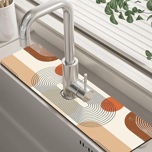 Abstract Minimalistic Geometric Sink Faucet Absorbing Mat Sink Splash Guard Faucet Mat Draining Mat Fast Drying Sink Protectors for Kitchen and Bathroom 5.5"×24" - size: 5.5" x 24"