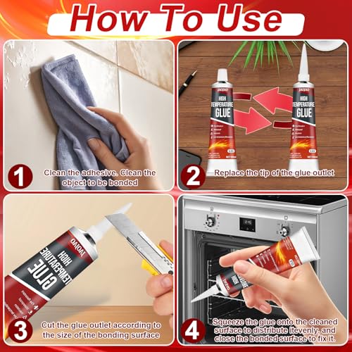 JAOJAO High Temp Silicone Sealant, Heat Resistant Glue High Temperature Sealant with Brush Glass Cooktop Repair Kit Fast Drying Waterproof for Oven, Microwave 100ml (Black)