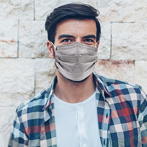 DC-BEAUTIFUL 100 Pcs Grey Disposable 3 Ply Earloop Face Masks,Fit for Adults - color: Grey