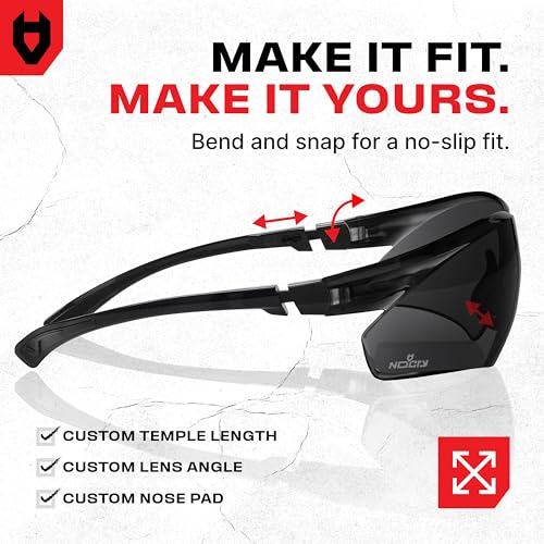 NoCry Anti-Fog Safety Sunglasses for Men with Scratch Resistant Lenses — Tinted Safety Glasses for Construction with 100% UV Protection — ANSI Z87.1 Work Sunglasses with Adjustable Temples & Nose Pad - color: Black & Black