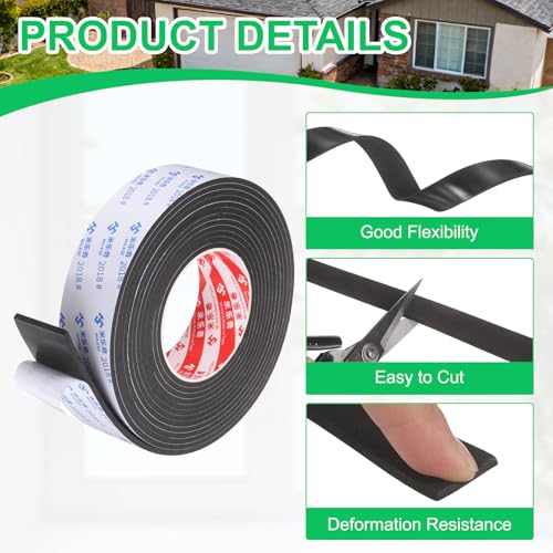 PATIKIL Sponge Rubber Foam Tape, 1 9/16" W x 1/8" t x 16.4ft l Self-Adhesive Foam Insulation Tape Weather Stripping for Window Door Soundproofing Weatherstrip AC Seal Strip, Black - size: 1 9/16" x 1/8" x 16.4ft