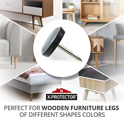 Chair Glides X-PROTECTOR – 1" Furniture Glides 40 pcs – Grey Nail-on Chair Sliders – Premium Chair Leg Floor Protectors – Slide Effortlessly with Chair Leg Pads That Protect Your Floor! - size: 1" 40 Pcs Grey