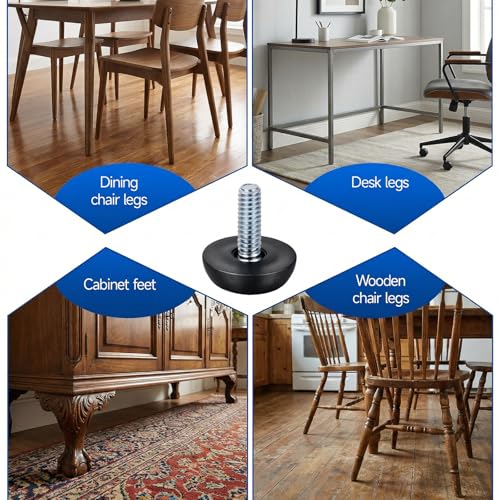 1/4-20" UNC Thread Furniture Feet Levelers Table Feet Screw in Threaded Adjustable Furniture Feets Screw-in Anti-Slip Chair Leg Extender for Cabinets Tables Chairs Furnitures Legs
