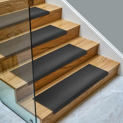 Ottomanson Bullnose Stair Treads Outdoor – Dots Heavy-Duty Non-Slip Stair Mats – Best Grip on Concrete, Brick & Textured Step – Fastening Required for Wooden & RV Steps, Pack of 5 - color: Black Grip Dots - Bullnose