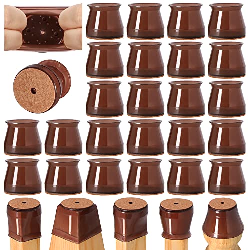 24 Pcs Chair Leg Floor Protectors for Hardwood Floors Silicone Covers to Protect Wood Tile Floors Felt Bottom Furniture Leg Caps Anti-Scratch Reduce Noise (Fit:1.3"-2") - color: Brown-24pcs, size: Universal L