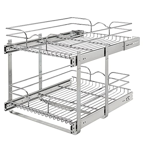 Rev-A-Shelf 2-Tier Kitchen Cabinet Pullout Shelf and Drawer Organizer Slide Out Pantry Storage Basket in Multiple Sizes, 18 x 22 In, 5WB2-1822CR-1 - size: 18" W x 22"D, style: Two Tier