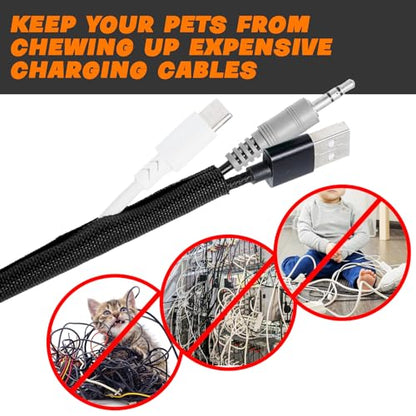 Split Braided Sleeve Cable Management Wire Loom Cord Covers for High-Temperature Automotive Harness and Home Cable Management, 12ft - 1/4 inch Self-Wrapping Tubing Cord Protector - size: 1/4"-12 Feet
