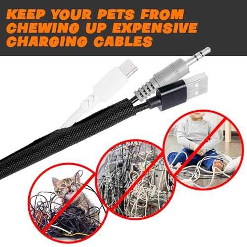 Split Braided Sleeve Cable Management Wire Loom Cord Covers for High-Temperature Automotive Harness and Home Cable Management, 25ft - 3/4 inch Self-Wrapping Tubing Cord Protector - size: 3/4"-25 Feet