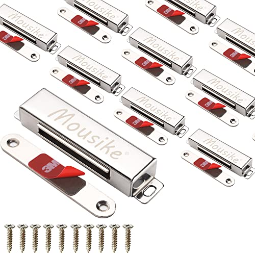 Mousike Magnetic Door Catch，70lb Stainless Steel Cabinet Door Magnets with Strong Magnetic for Kitchen Cupboard Wardrobe Closet Cabinet Door Drawer Latch (3.8"70 lbs(10 Pack)) - color: Silver, size: 70lb-10Pack