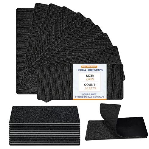 KING MOUNTAIN 2x6 Inch Hook and Loop Strips with Adhesive, 10 Sets Nylon Self Adhesive Tape, Double Sided Strong Back Adhesive Tape and Dots for Office, Home and Crafting, Heavy Duty, Black - size: 2*6in, style: Black Tape