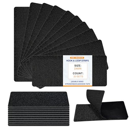 KING MOUNTAIN 2x6 Inch Hook and Loop Strips with Adhesive, 10 Sets Nylon Self Adhesive Tape, Double Sided Strong Back Adhesive Tape and Dots for Office, Home and Crafting, Heavy Duty, Black - size: 2*6in, style: Black Tape
