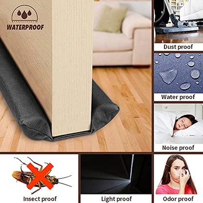 Waterproof Twin Door Draft Stopper Adjustable Size 30" to 36" Weather Stripping Noise Blocker Window Breeze Blocker - color: Black, size: 1.6 inch