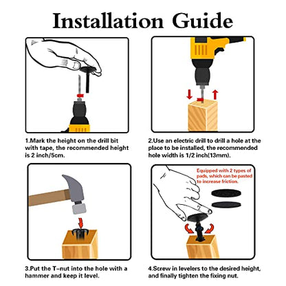 4 Set M10 Swivel Adjustable Leveling Feet, Heavy Duty Height Adjuster Furniture Leveler Foot with T Nut, Screw in Cabinet Table Chair Self Levelers Leg - 2" Base Dia & 2" Bolts Length - Black - style: Black Swivel Leg Levelers