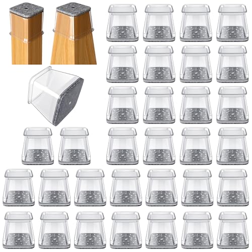 32 Pcs Square Chair Leg Protectors for Hardwood Floors,Felt Furniture Floor Protectors with Silicone Caps, Large Size (Fits Chair Legs with Side Length: 1-1/16'' to 1-5/8'') - color: Clear-32pcs, size: Square Large