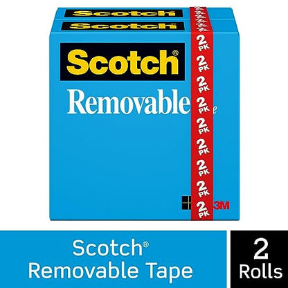 Scotch Removable Tape 811-2PK, 3/4 in x 1296 in (19 mm x 32.9 m), 2 Pack