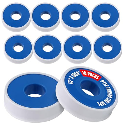 Supply Giant Plumbers PTFE Tape 1/2" W x 1080" L 10 Rolls Pipe Thread Tape, High Density Thread Sealant Tape Water Seal Plumbing Tape for Shower Head, Pipes, Gas Lines, Leak Prevention - size: 1080", style: Pack of 10