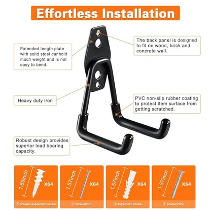 GUDEMAY 32 Pack Steel Garage Hooks Heavy Duty, Utility Wall Mount Hook with Anti-Slip Coating, Hanger & Organizer for Bulk Items, Bikes, Ladders, Power Tools, Ropes, and More Equipment - size: 32pcs - Black