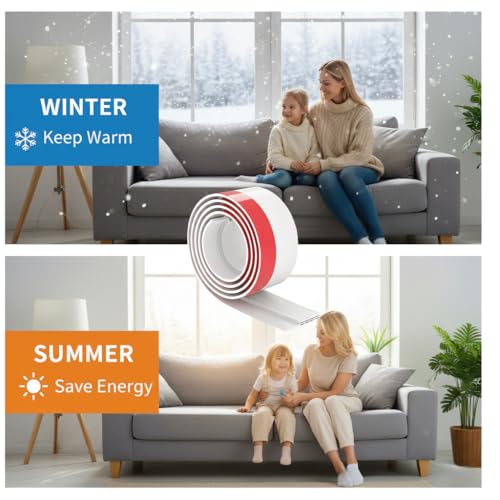 VelTherm Door Draft Stopper - Self-Adhesive Weather Stripping for Energy Saving & Noise Reduction, Easy to Cut & Install, Practical Home Care Gift for Mom, White