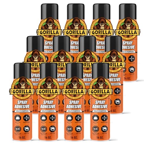Gorilla Heavy Duty Spray Adhesive, Clear Glue, 14 Ounce (Pack of 12) - All Purpose with Comfort Nozzle for Indoor or Outdoor - size: 12 - Pack