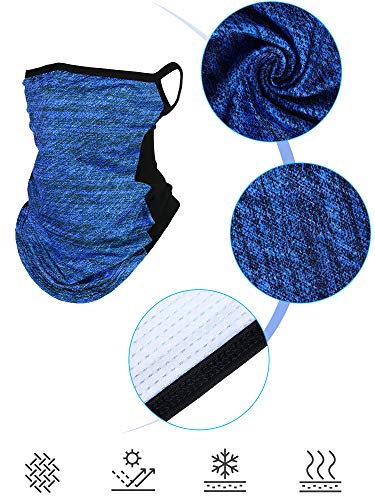 SATINIOR 4 Pcs Neck Gaiter with Ear Loops Neck Covers Bandana Cloth Face Gaiter Mask for Men Women Summer Non Slip Headwear - color: Blue, Dark Grey