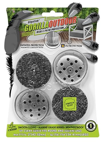 Slipstick GorillaOutdoor Berber Furniture Feet Pads with Clear Sleeve Sock (4 Pack) Outdoor Furniture Sliders for Round & Square Legs, XL - size: Universal XL