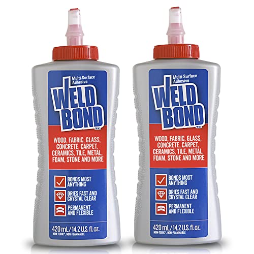 Weldbond Multi-Surface Strong Glue – Fast Drying Glue for Wood, Tile, Ceramic, Pottery, Glass, Metal & More – Heavy Duty Adhesive for Mosaic, Crafts, Wood Working & Repairs – 14.2oz (420ml), 2 Pack - size: 2-pack